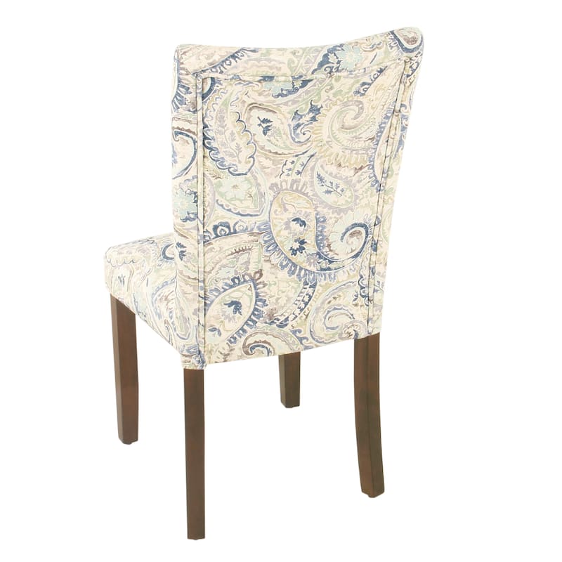 Parsons Dining Chair Set of 2, Cream Blue Velvet Paisley Print