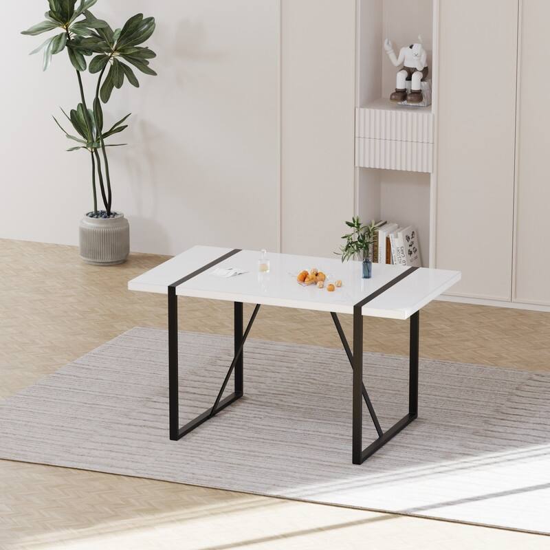 55" Modern Rustic Industrial Dining Table Engineered Wood Top & Black Metal Frame, Seats 4-6