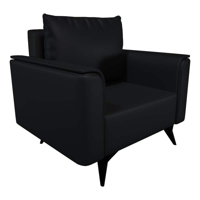 Rusk Leather Upholstered Single-Seater Sofa Couch with Steel Legs and Removable Cushions for Home Office Living Room & Bedroom - Black
