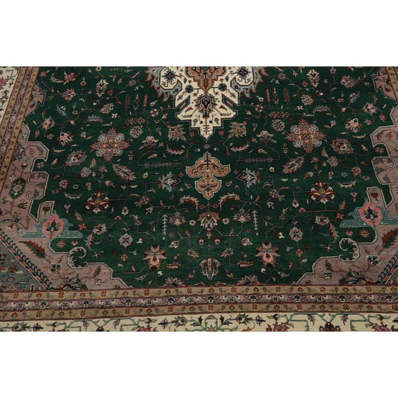 9'2''x11'10'' Hand Knotted Wool Green Pak Persian 300 KPSI Velvety Rug - 9' 2'' x 11' 10''