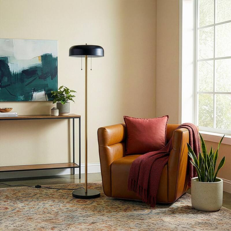 Trinity Modern Black and White Drum Shade Floor Lamp