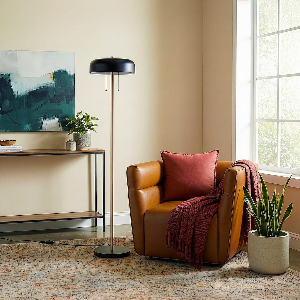 Trinity Modern Black and White Drum Shade Floor Lamp