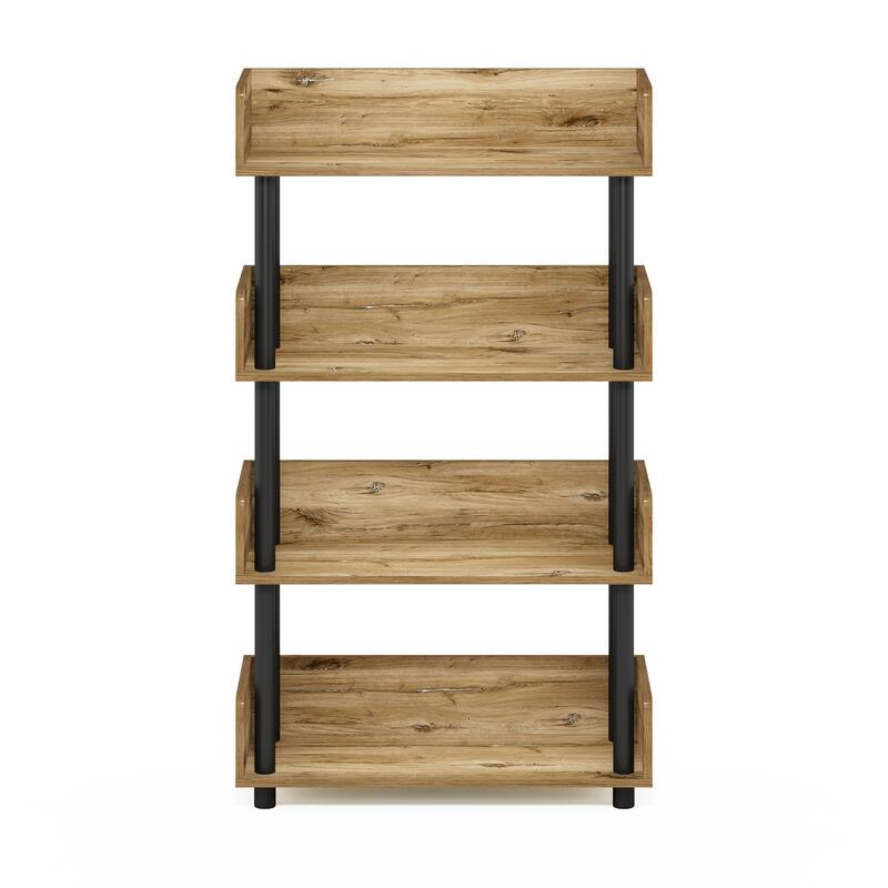 4 Tiers Wood Household Shelving Unit in Oak/Black (23.62 in. W x 41.1 in. H x 9.21 in. D) - 23.62