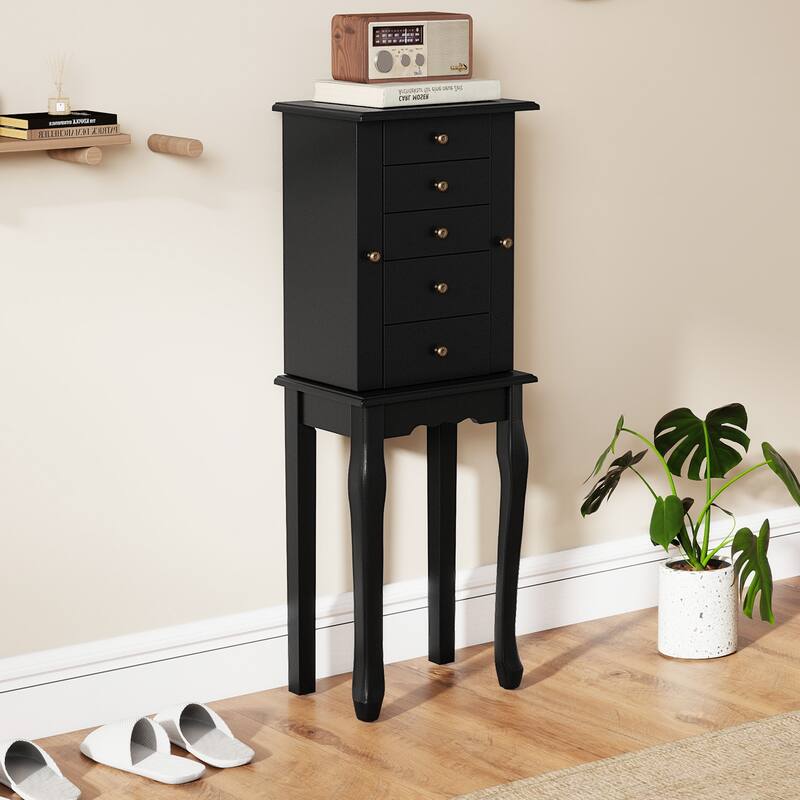 Gymax Mirrored Armoire Jewelry Cabinet Free Standing Organizer Storage - See Details