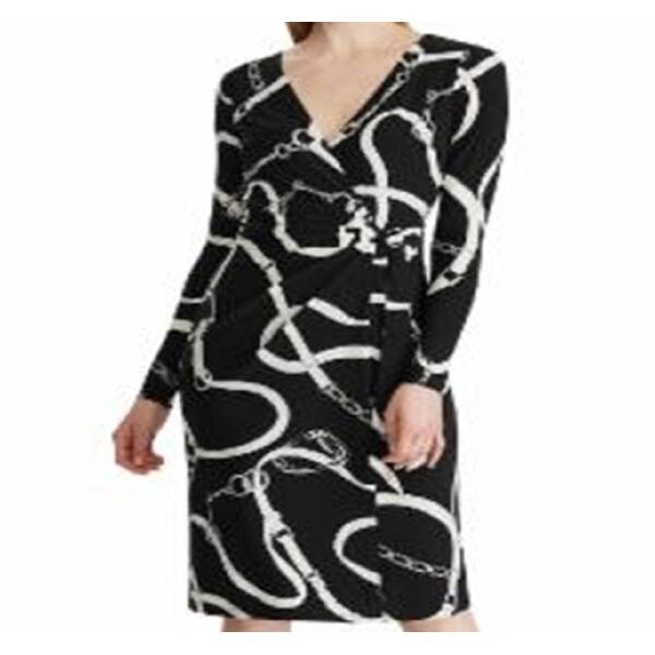 knee length dresses for ladies NY Collection Petite Long Sleeve Surplice Neck Dress Black / PM