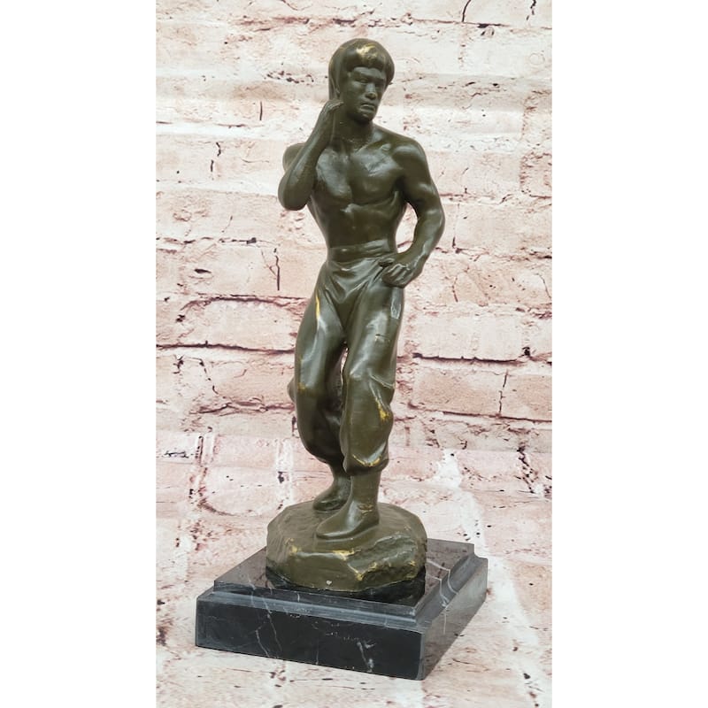 Bruce Lee Bronze Martial Artist Sculpture On Marble Base By Mavchi