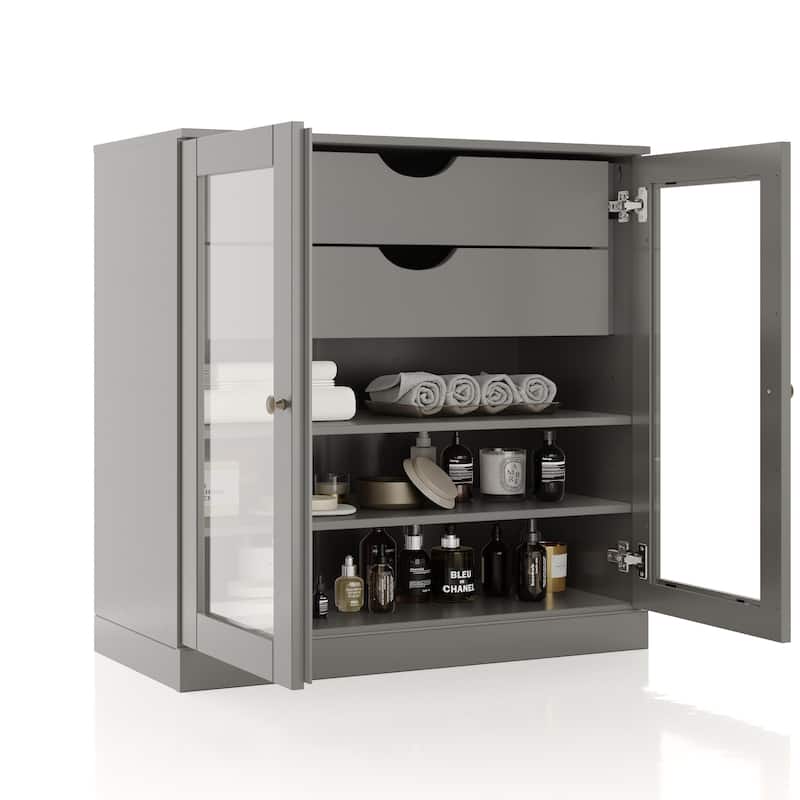 Palace Imports 100% Solid Wood 32" Bathroom Cabinet with Clear Glass Doors, 2-Drawers and Adjustable Shelves