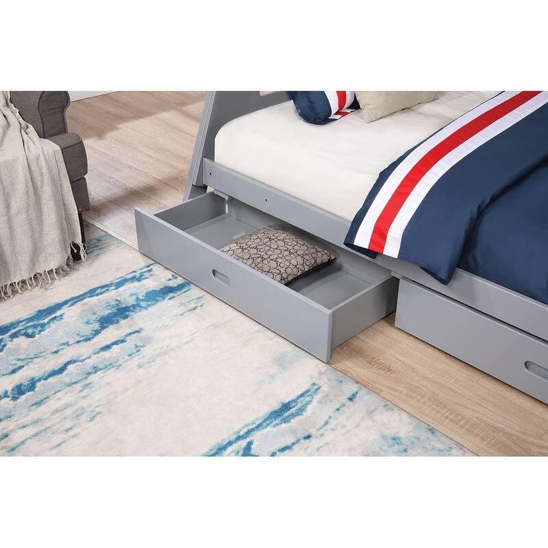 Gray Transitional Bunk Bed with Underbed Drawers and Angled Ladder