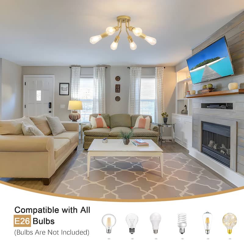 6-Light Modern Sputnik Light Fixture Semi Flush Mount Ceiling Lighting - 14.76' W