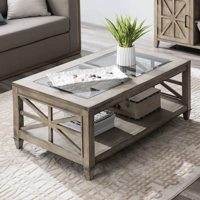 45.5 in. 19 in. Large Rectangle Glass Coffee Table,1-Tier Shelf