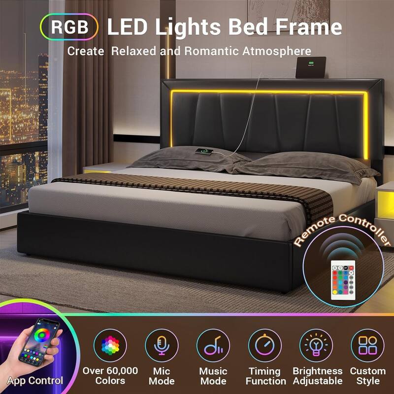 Bed Frame with 4 Storage Drawers1 USB /Type-C Charging Station