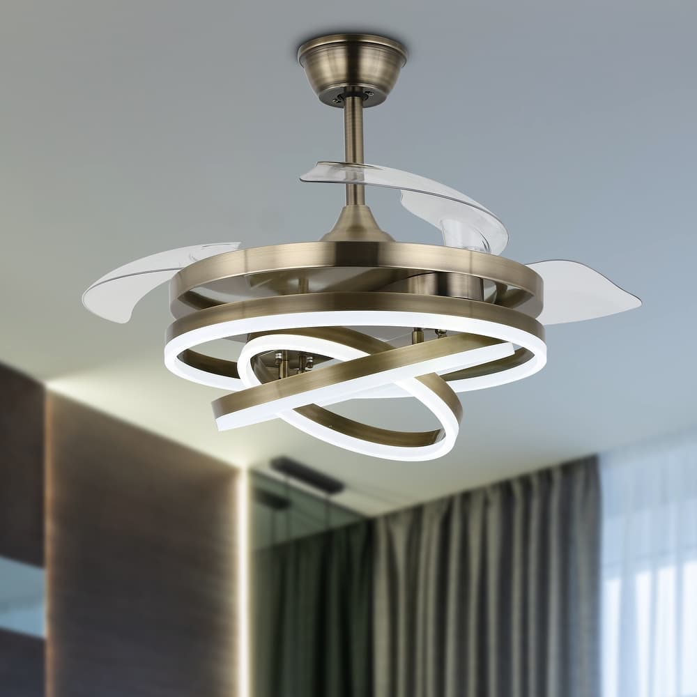 Bella Depot 42" Modern Retractable Ceiling Fan DIY Shape 6-Speed Reversible Ceiling Fan with Dimmable LED Light and Remote