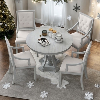 Retro 5-piece Dining Set Extendable Round Table and 4 Chairs for ...