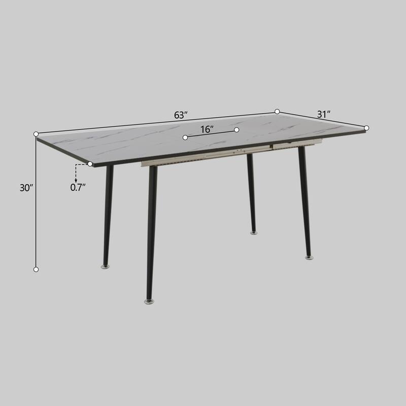 5-Piece Expandable Dining Table Set with C-shaped Tubular Cushioned Armless Chair, Scratch Resistant Plastic Feet