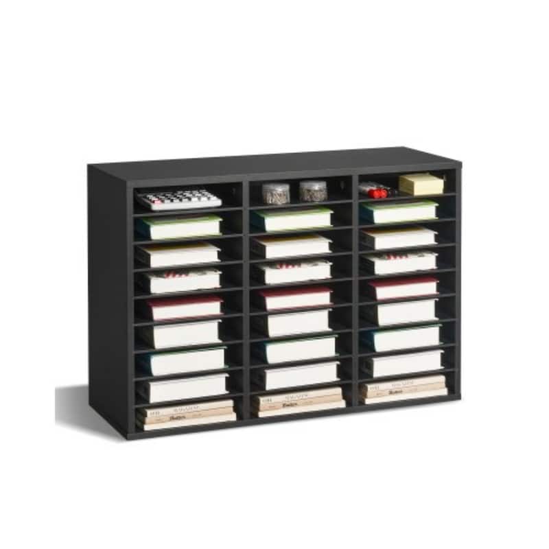 Black Wood Organizer 27-Shelf Mail Sorter with Labels and Removable Shelves - Black