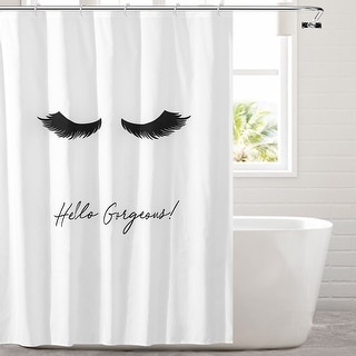 LASH OUT LOUD Shower Curtain-Black Lashes White Shy Angel Polyester-1pc 72x72"