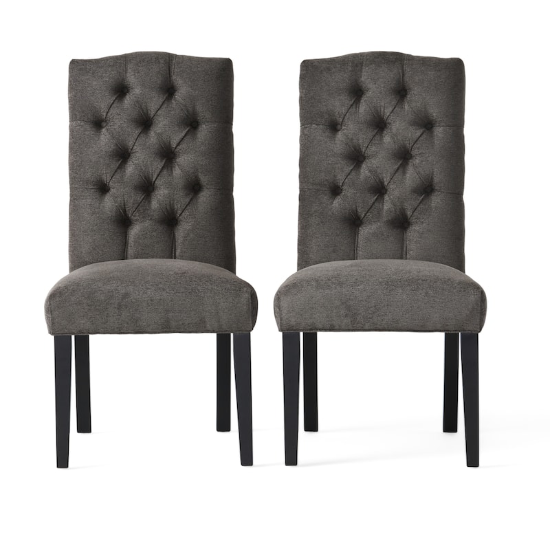 Modern Dining Chairs Tufted Dining Chairs with Tufted Back and Crown Top, for Dining Rooms, Set of 2, Dark Grey