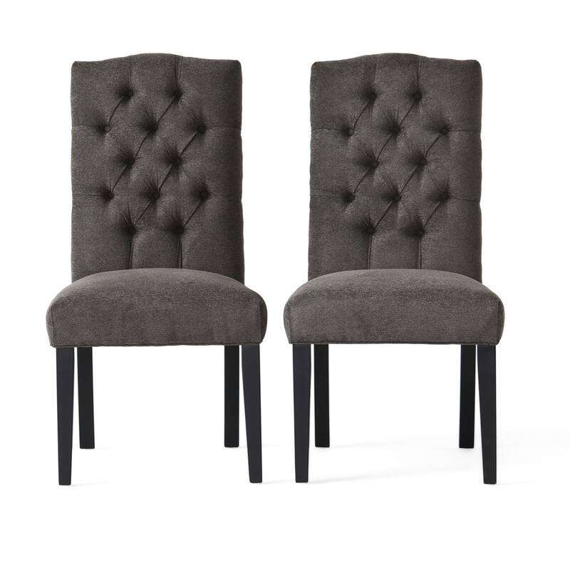 Modern Set of 2 Dining Chairs with Tufted Diamond-Stitched Backrest, Padded Seat, Solid Wood Legs for Dining Room, Living Room