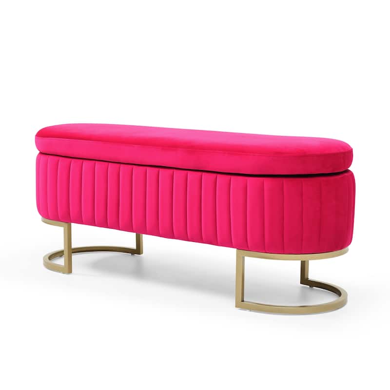 Storage Bench Bedroom Bench, Velvet Oval Upholstered End of Bed Bench with Golden Metal Legs,50" Storage Ottoman Bench
