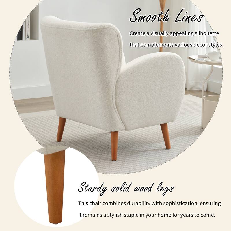 Beige Modern 28.75" Wingback Accent Chair with Solid Wood Legs and Durable Frame