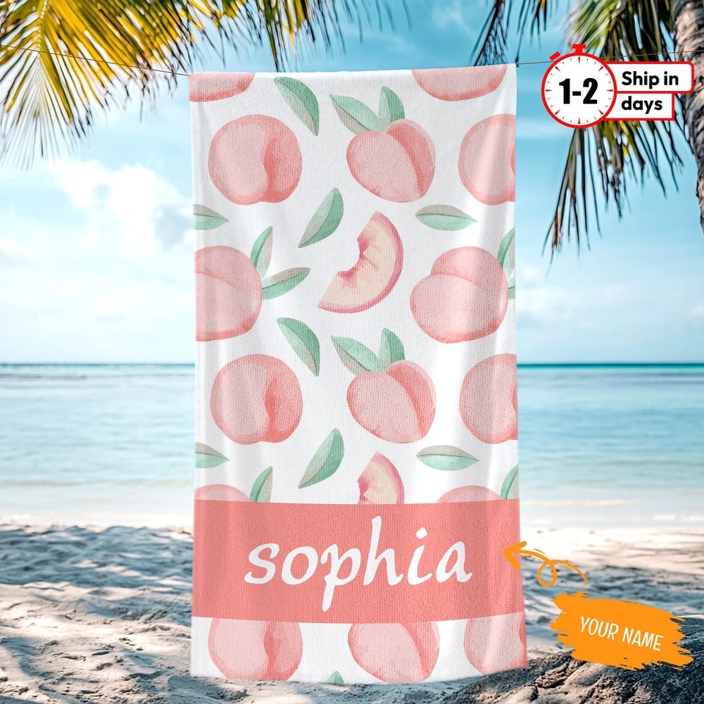 Personalized Beach Towel, Custom Peach Beach Towel with Name