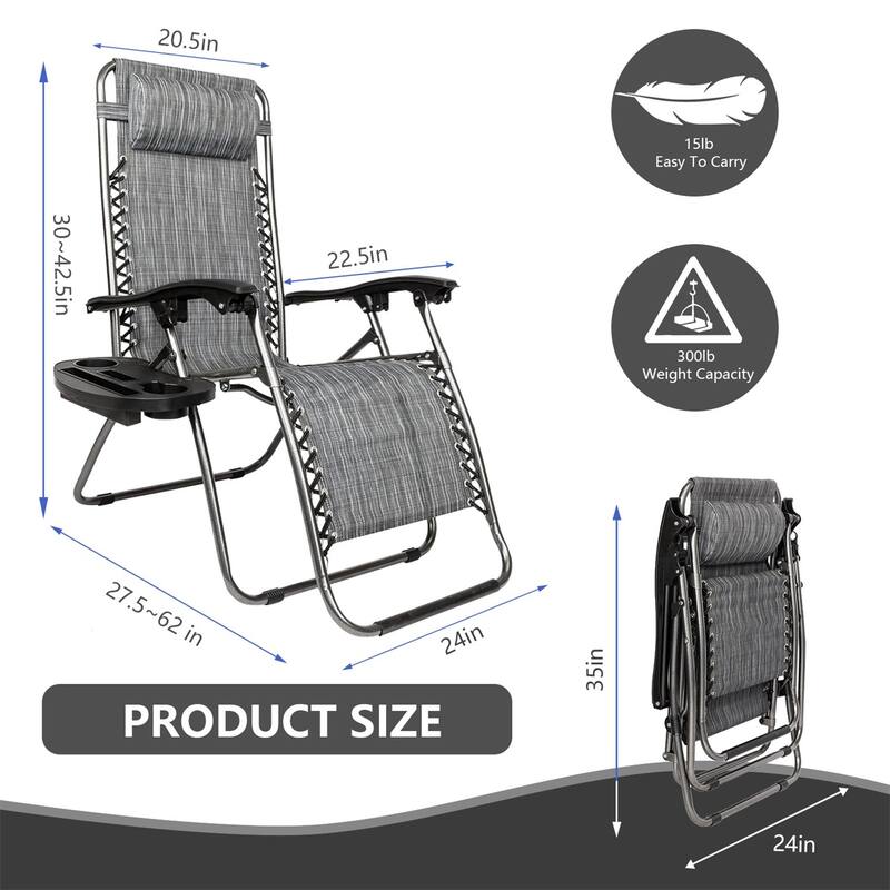 Set Of 2 Zero Gravity Chair, Patio Folding Lawn Outdoor Lounge Camp Reclining Lounge Chair for Poolside Backyard and Beach
