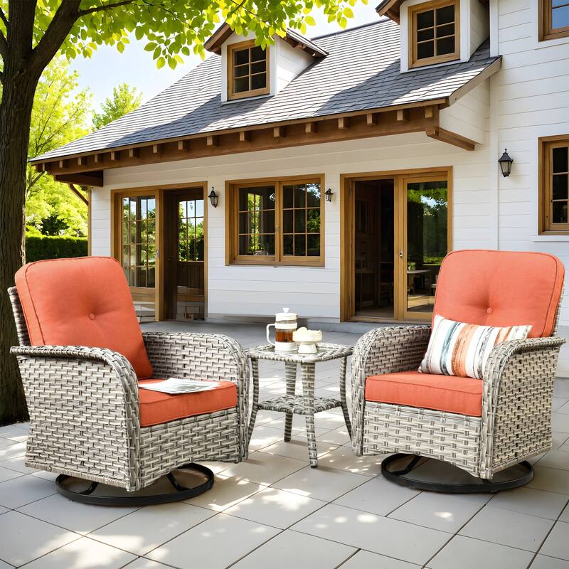 OVIOS 10 Pieces Outdoor Wicker Swivel Chair Set With Solar-Powered Coffee Table