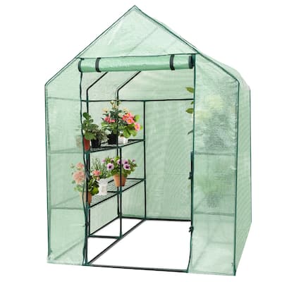 Costway Portable Mini Walk In Outdoor 2 Tier 8 Shelves Greenhouse