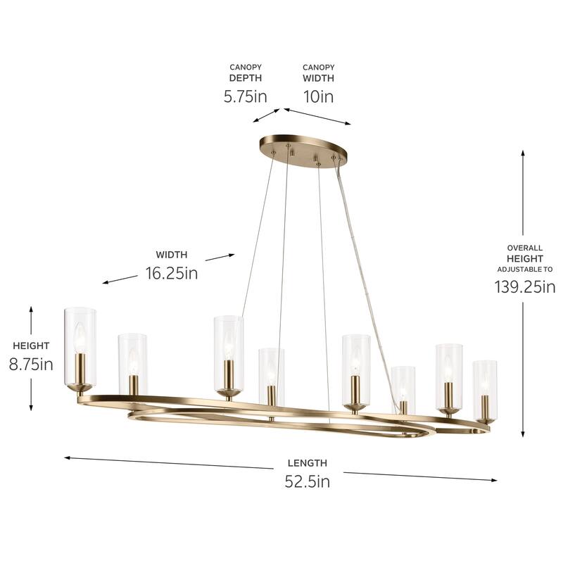 Harpin 52.5 Inch 8 Light Linear Chandelier with Clear Glass in Champagne Bronze