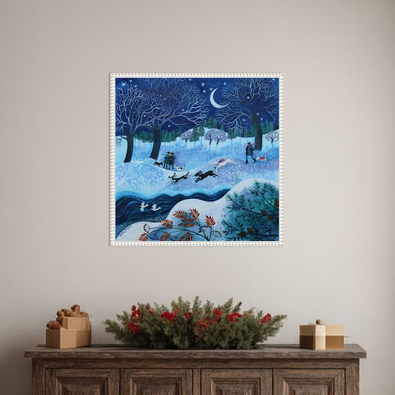 Joyful Dogs 2023 by Lisa Graa Jensen (22 x 22 in.), Framed Canvas Wall Art Print - Sylvie Beaded White