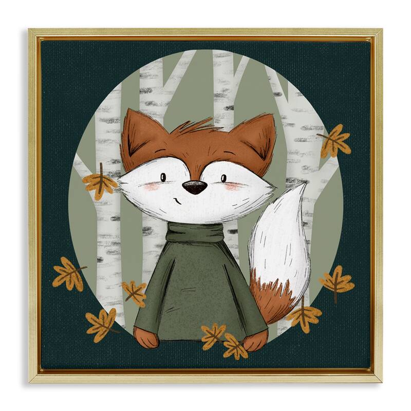 Stupell Autumnal Fox & Birch Trees Framed Floater Canvas Wall Art Design By Sarah Hickman - 25 x 25 - Gold