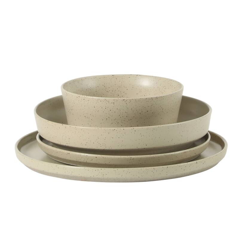 Gibson Elite Overbrook 16-Piece Pottery Clay Stoneware Stackable Dinnerware Set - Plates & Bowls, Reactive Glaze, Service for 4