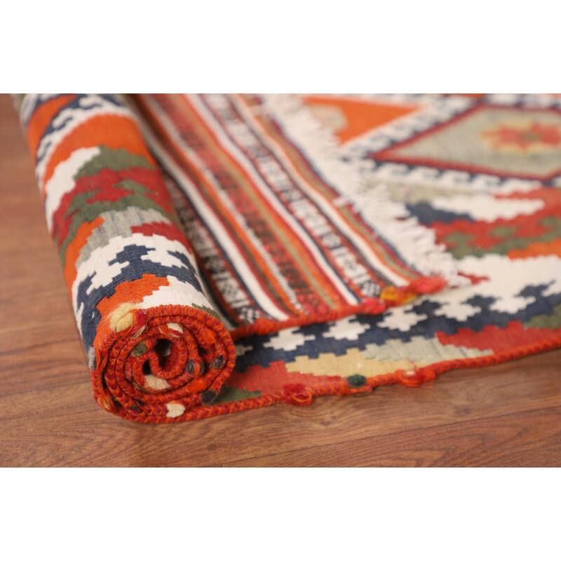 Kilim Persian Vintage Runner Rug Flatweave Wool Carpet - 4'1"x 12'4"