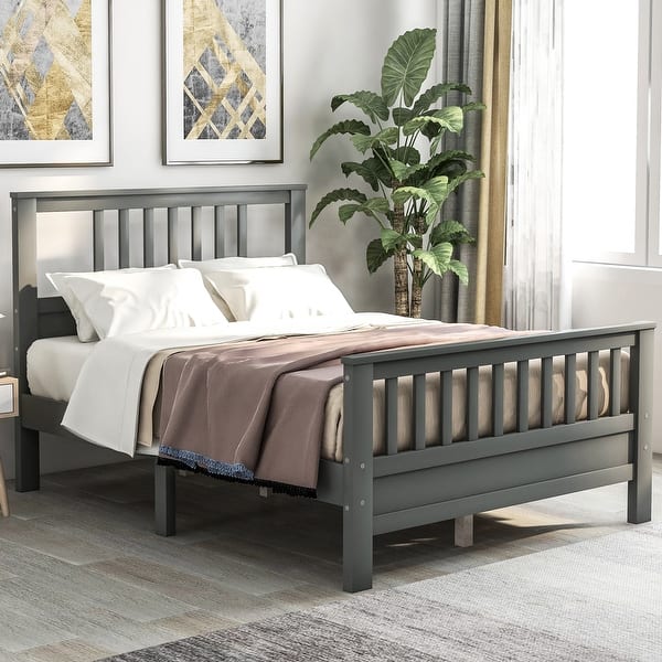 slide 3 of 16, Full Size Wood Platform Bed with Headboard and Footboard Grey