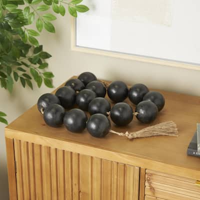 Brown, Black or White Mango Wood Handmade Round Extra Long Orb Beaded Garland with Tassel with Knotted Jute