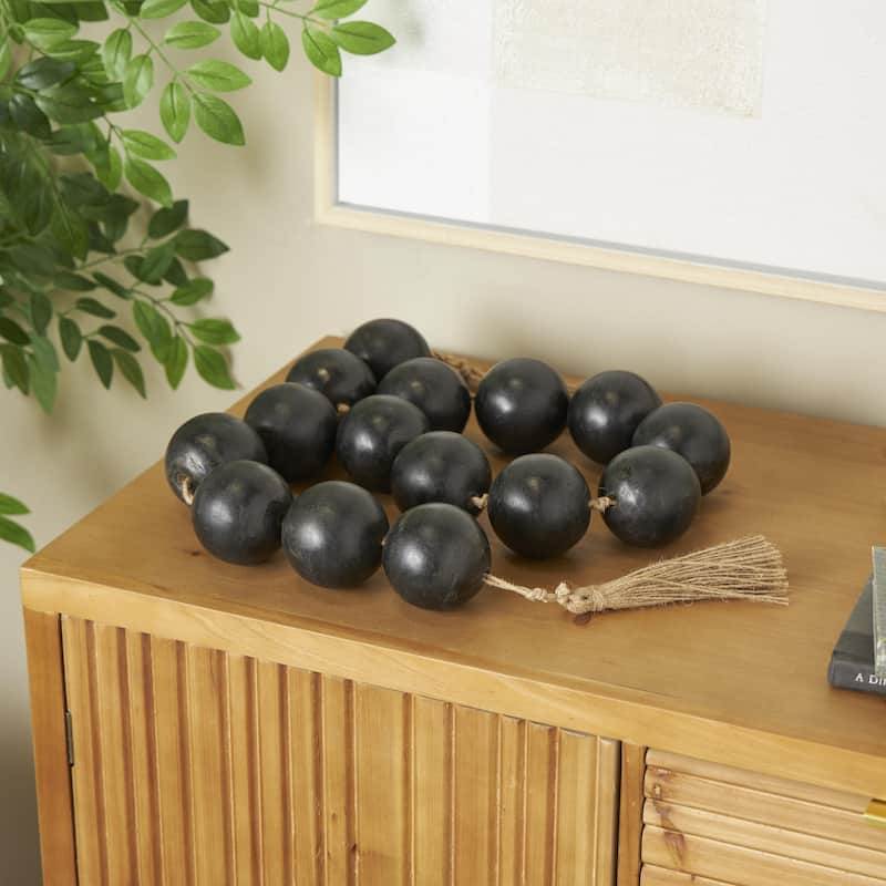 Mango Wood Handmade Round Extra Long Washed Orb Garland with Tassel - Brown, Black or White - Roche River Decor