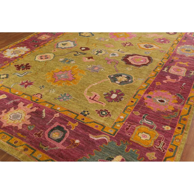 Hand Knotted Oriental 100% Wool Carpet Transitional All-Over Yellow & Gold Oushak Area Rug - 11' 10'' X 8' 10''