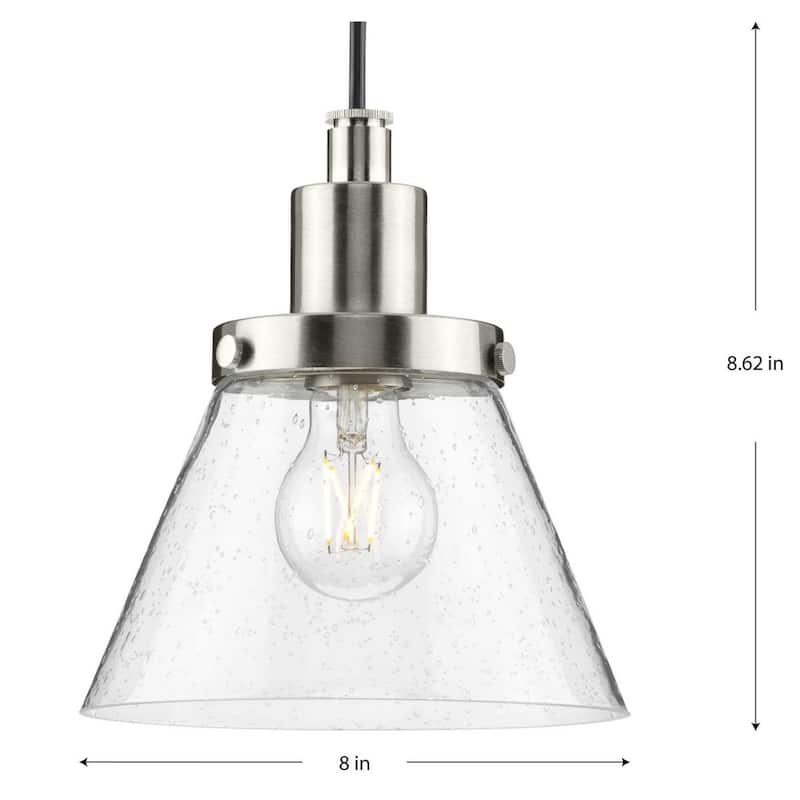 Hinton Collection One-Light Brushed Nickel Modern Farmhouse Pendant - 8 in x 8 in x 8.62 in