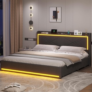 King Size Bed Frame with LED Lights Platform Bed - Bed Bath & Beyond