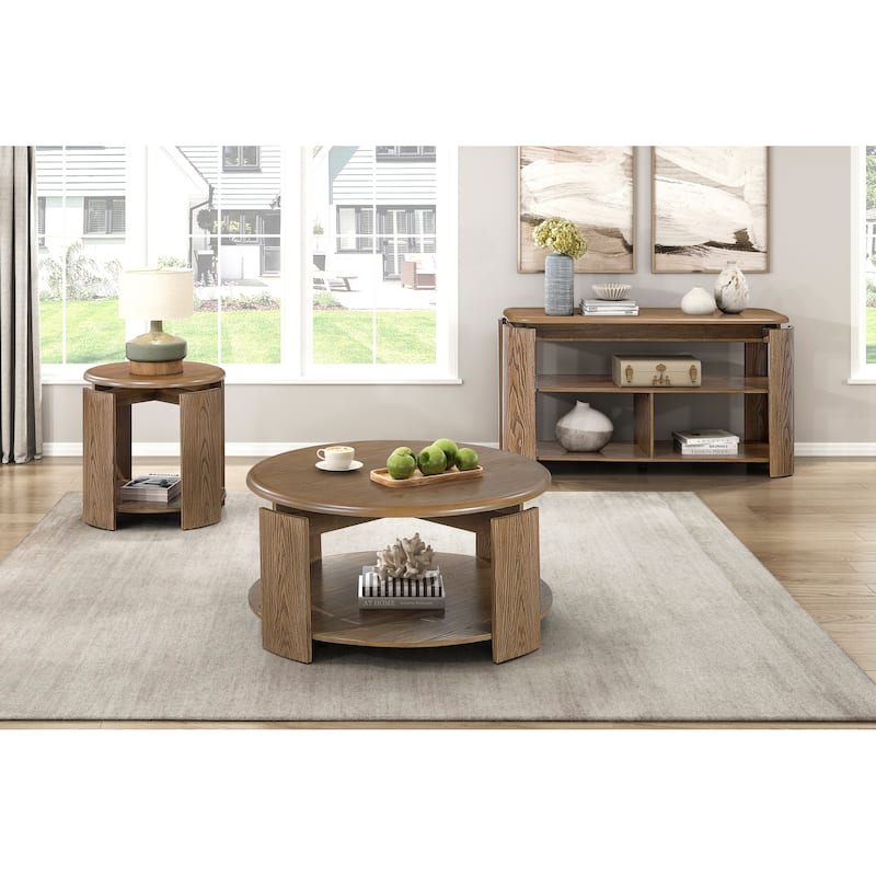 Brown Finish Cocktail Table with Swivel Top Open Shelf Caster Movement Living Room Furniture 1pc Round Coffee Table