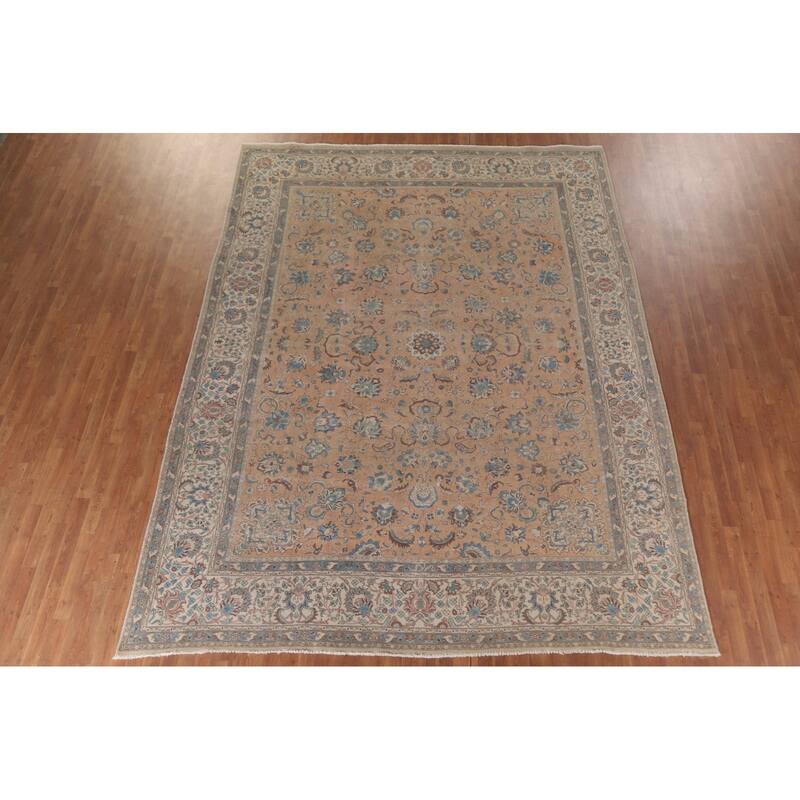 Hand Knotted Oriental 100% Wool Carpet Traditional All-Over Coral Tabriz Area Rug - 12' 6'' X 9' 7''