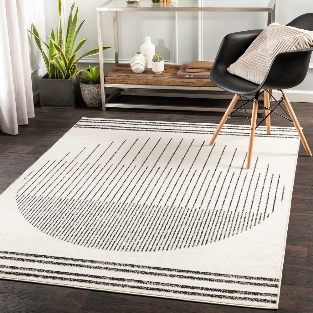 Livabliss Joel Mod Black/Ivory Ombre Geometric Striped Area Rug