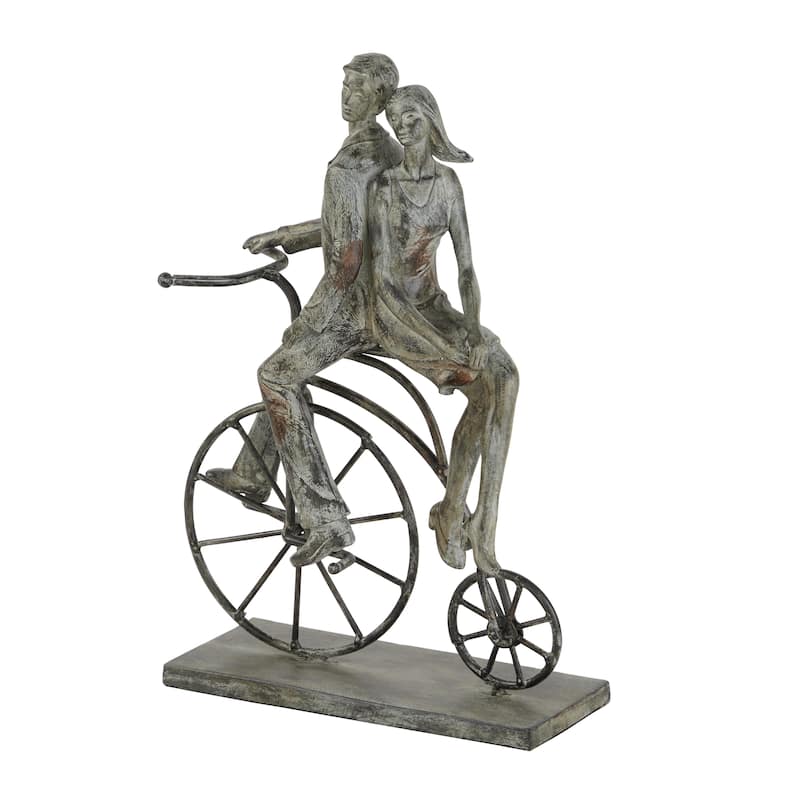 Polystone People Decorative Sculpture with Bike - Gray - Roche River Decor