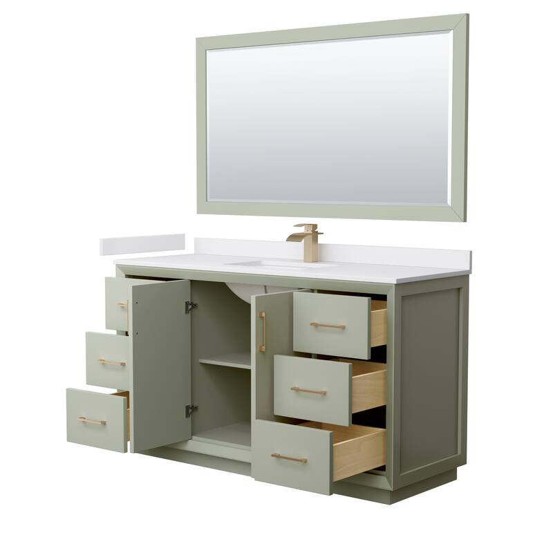 Strada 60-Inch Single Vanity Set, Cultured Marble Top, 58-Inch Mirror