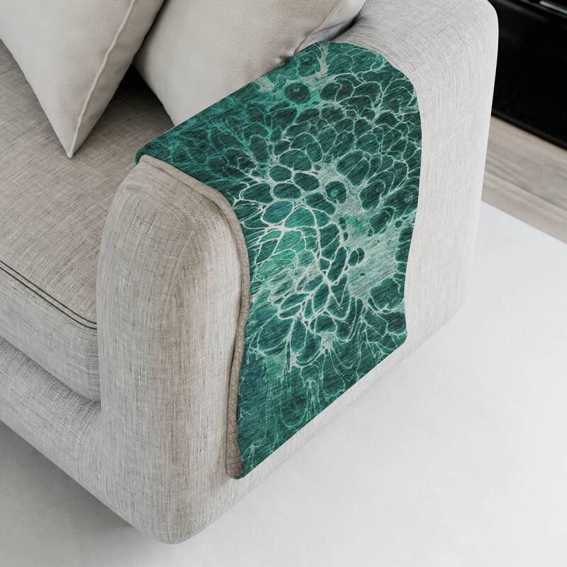 Premium Machine Washable Modern Floral Sherpa Throw Blanket - Teal - 4'2" x 5'10"