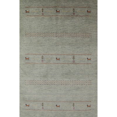 Hand Knotted Oriental 100% Wool Carpet Tribal Animal Pictorial Green Gabbeh Area Rug - 5' 10'' X 3' 11''