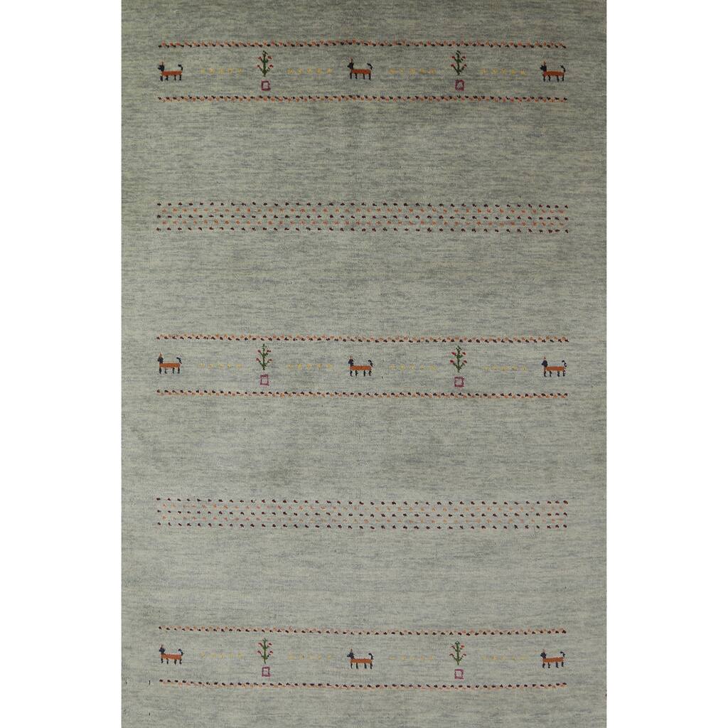 Hand Knotted Oriental 100% Wool Carpet Tribal Animal Pictorial Green Gabbeh Area Rug - 5' 10'' X 3' 11''
