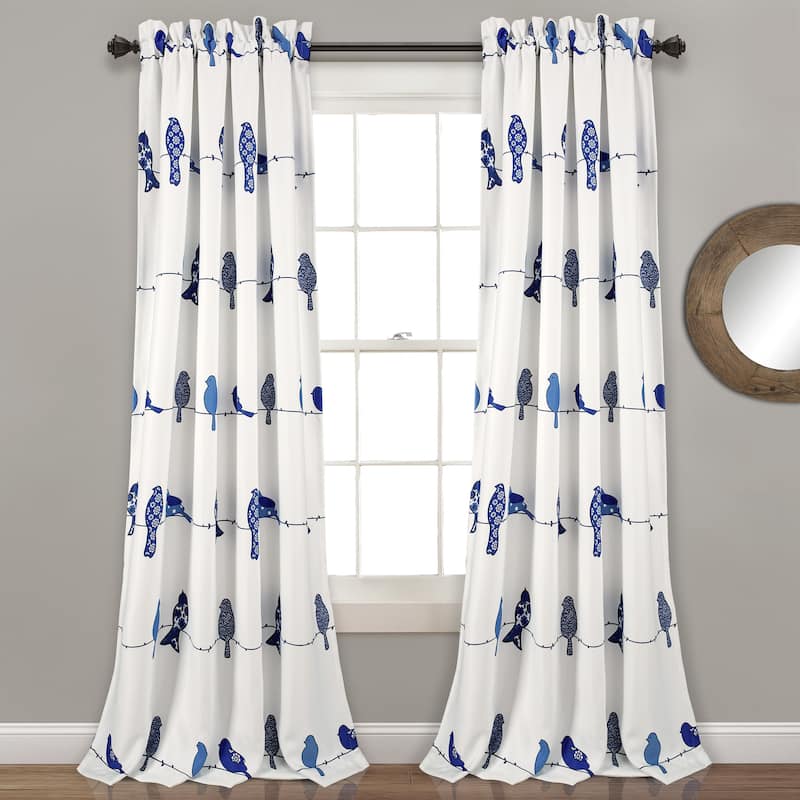 Lush Decor Rowley Birds Room Darkening Curtain Panel Pair - 52"W x 84"L - Navy