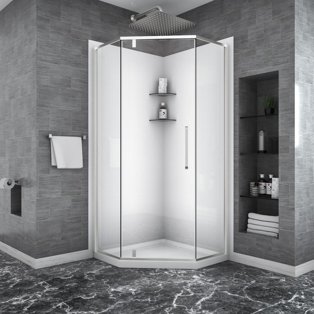 Kichae Shower Door 34-1/8" x 72" Semi-Frameless Neo-Angle Hinged Shower Enclosure - 34'' x 72''