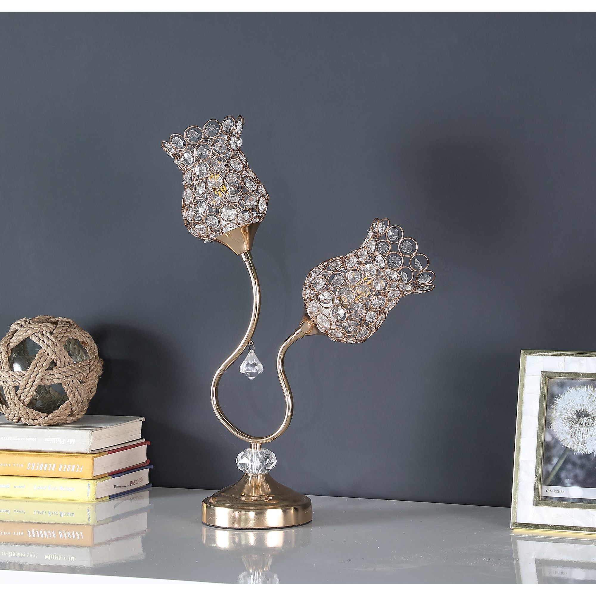 Ore International 18.75 2 Floral Trumpet Glam Metal Table Lamp in Rose Gold